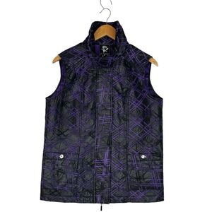 Abbie Mags Women's M‎ Purple Black Textured Plaid Vest Zip Front Warm Layering